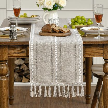 Artoid Mode Boho Latte Beige Tassel Table Runner, Farmhouse Style Kitchen Table Decoration Holiday Wedding Party Dinning Birthday Decor 33x183 cm 🍁 All In One Marketplace Canada