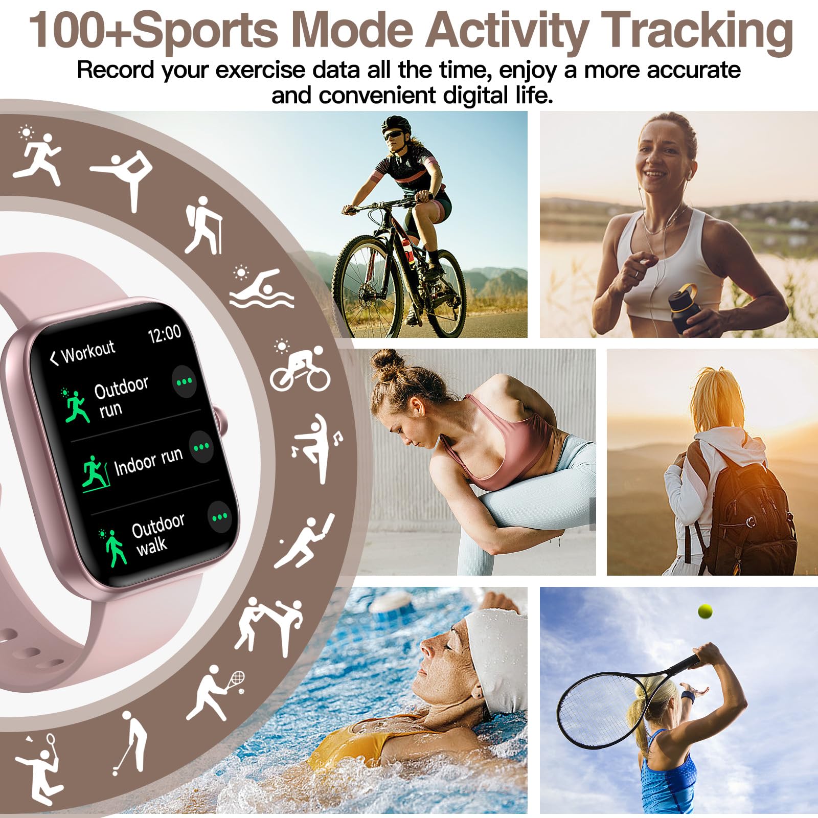Smart Watch for Men Women with Bluetooth Call,Alexa Built-in Smartwatch,1.83"DIY Dial Fitness Watch with Sleep Heart Rate SpO2 Monitor,100+ Sport Mode,IP68 Waterproof Watch Compatible with Android iOS - Available at All In One Marketplace Canada