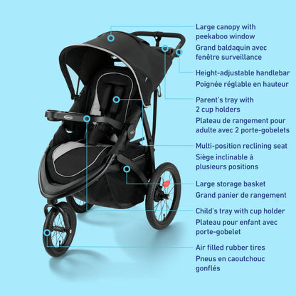 Graco FastAction Jogger LX Travel System, Compact Jogging Baby Stroller and Car Seat Combo with SnugRide SnugLock 35 Lite Infant Car Seat, Rear-Facing from 1.8-16 kg (4-35 lb), Mansfield