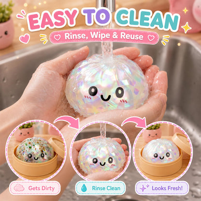 Dumpling Squishy Toys, 4 Pack Slow Rising Glitter Squishies, Cute Squishy Dumpling Stress Ball Squeeze Toys, Fidget Sensory Squishy Food for Kids Adults, Easter Basket Stuffers(Colorful)