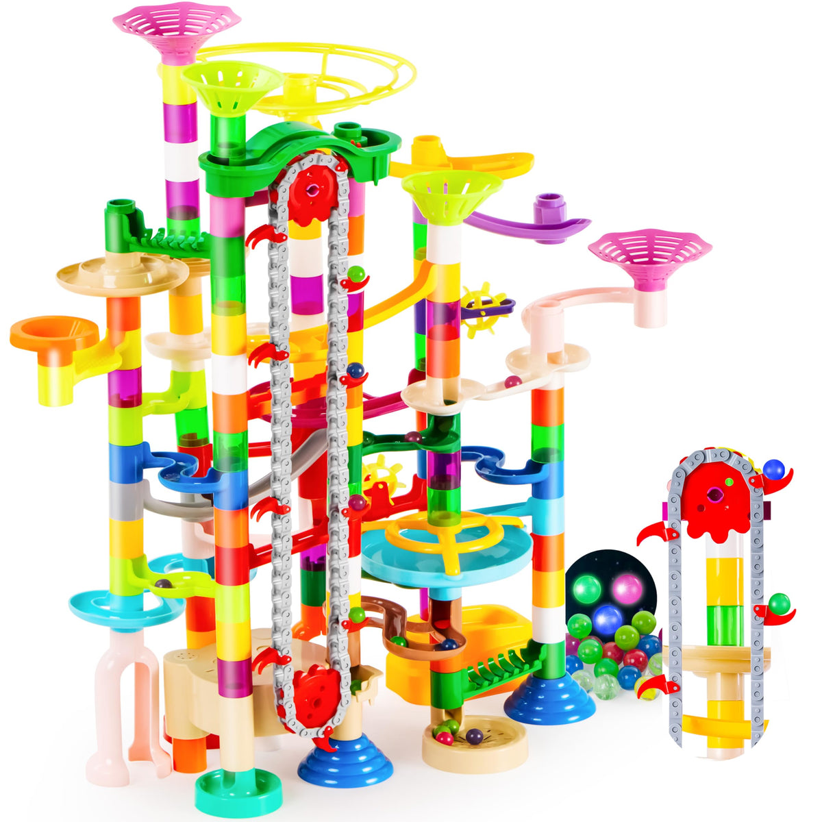 JOYIN 236Pcs Glowing Marble Run with Motorized Elevator- Construction Building Blocks Toys with 30 Glow in The Dark Plastic Marbles, STEM Toy for Boys and Girls Gift for Christmas 🍁 All In One Marketplace Canada