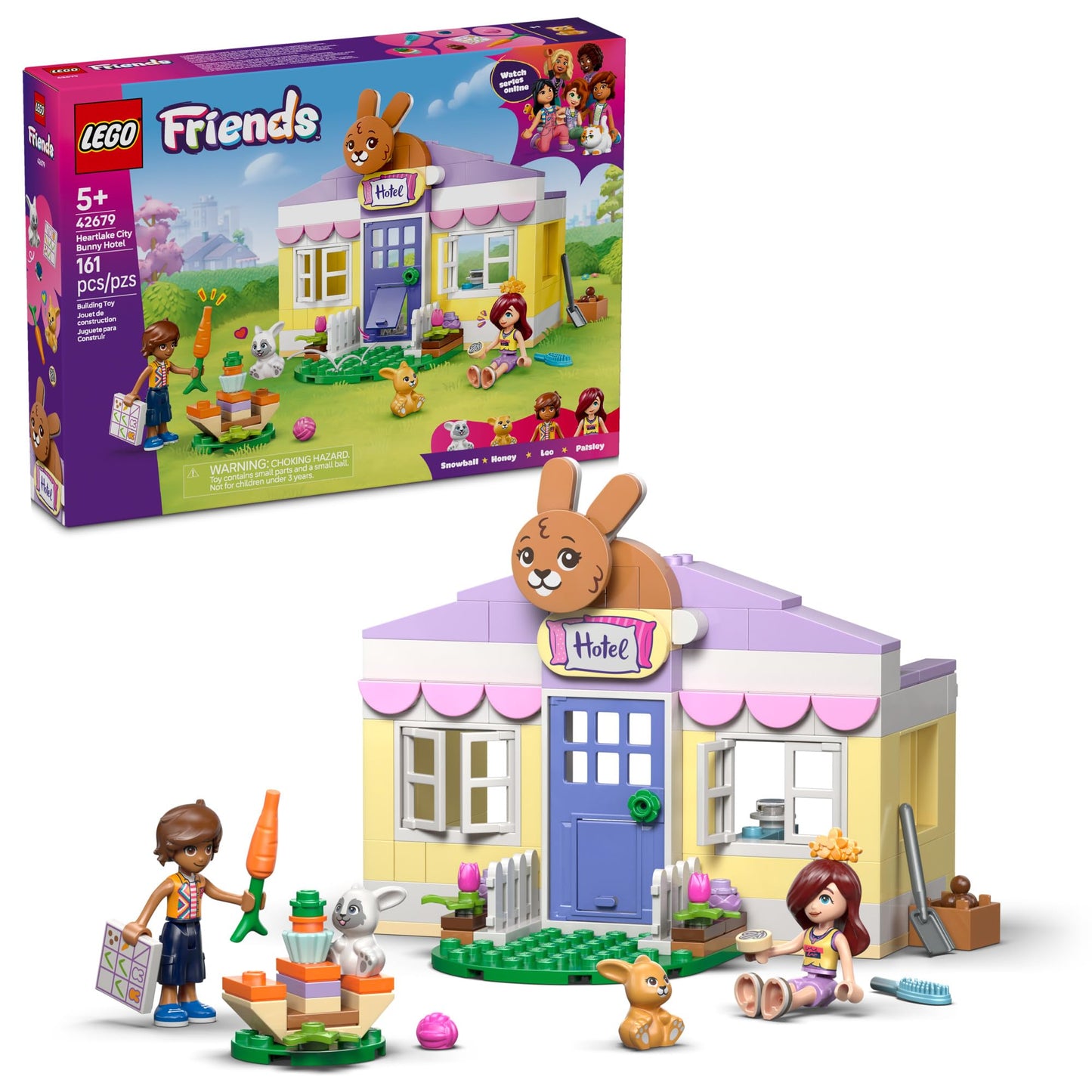 LEGO Friends Heartlake City Bunny Hotel Building Toy for Girls & Boys - Pretend Play Set for Kids, Ages 5+ - W/Paisley & Leo Minidolls, 2 Toy Bunnies, & Accessories - Gift Idea for Birthdays - 42679 LEGO