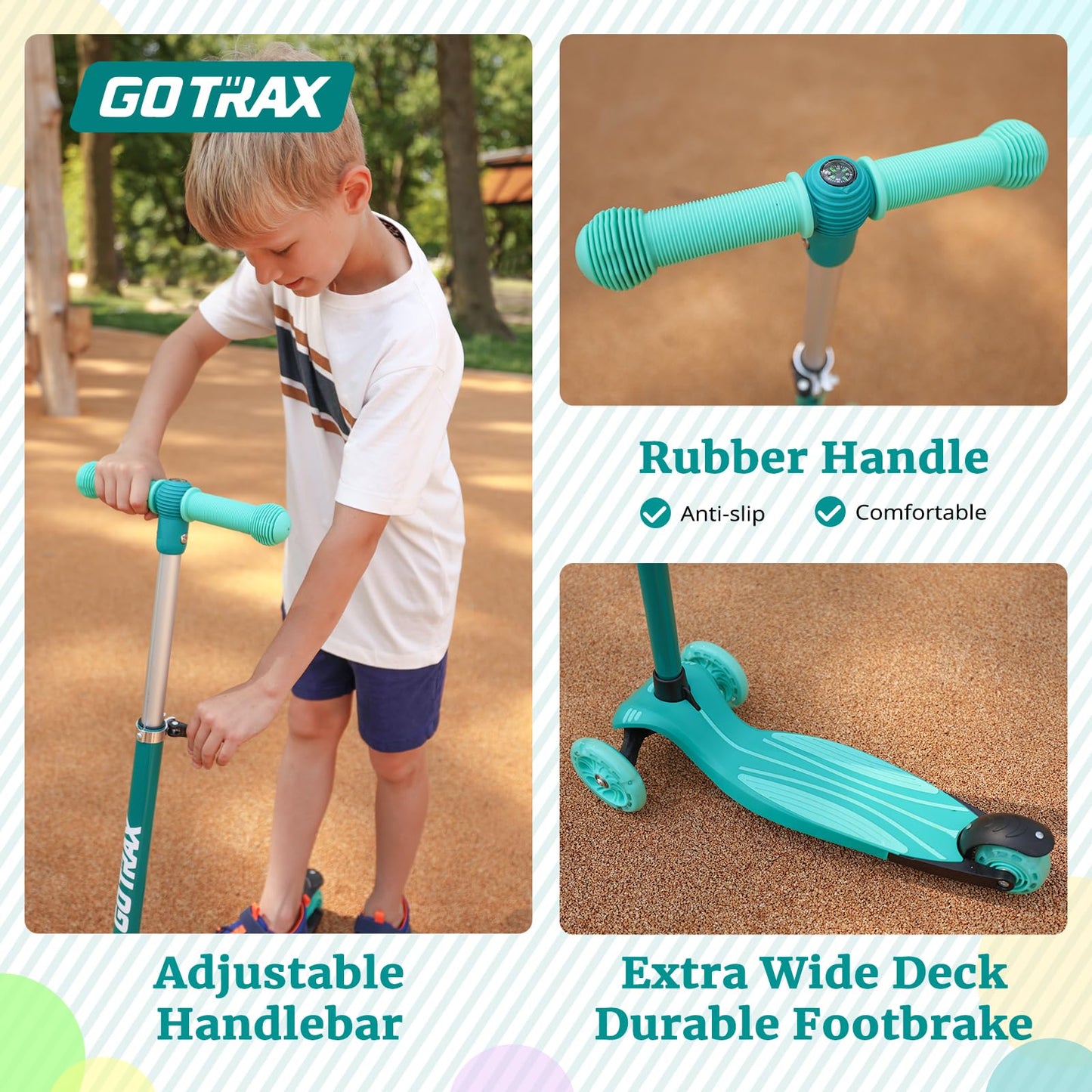 Gotrax KS1 Kids Kick Scooter, LED Lighted Wheels and 3 Adjustable Height Handlebars, Lean-to-Steer & Widen Anti-Slip Deck, 3 Wheel Scooter for Boys & Girls Ages 3+ and up to 100 Lbs (Green)
