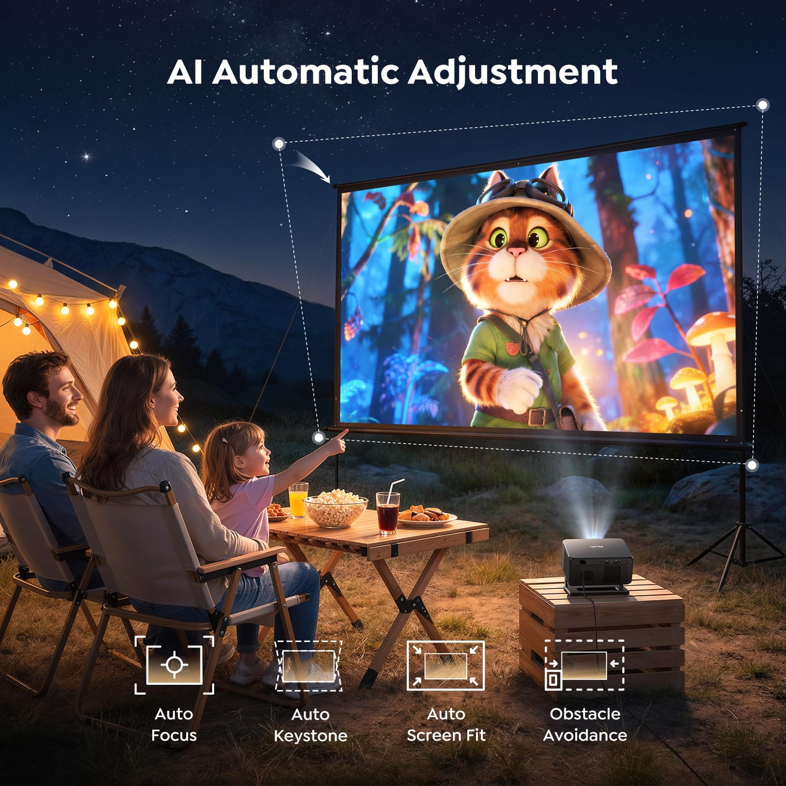 Smart Projector 4K【Google TV 14.0 & Dolby】Short Throw Mini Projectors with Auto Focus & Keystone|Compatible with Netflix|HDR10,Portable Outdoor Projecteur with WiFi & Bluetooth for Movie/Home/Bedroom - Available at All In One Marketplace Canada