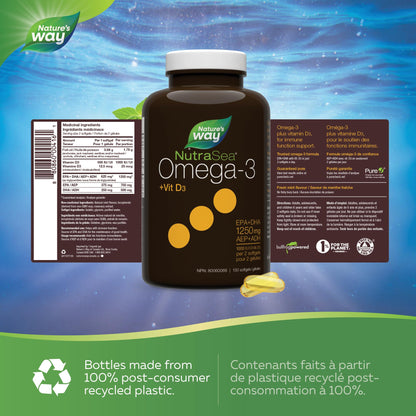 Nature's Way NutraSea +D Omega 3 + Vitamin D Softgels Supplement with Fish Oil – Fresh Mint Flavour – Heart, Brain, Bone & Immune Support for Adults and Kids 6+ – EPA & DHA + 1000IU D3, 150 Softgels Nature's Way