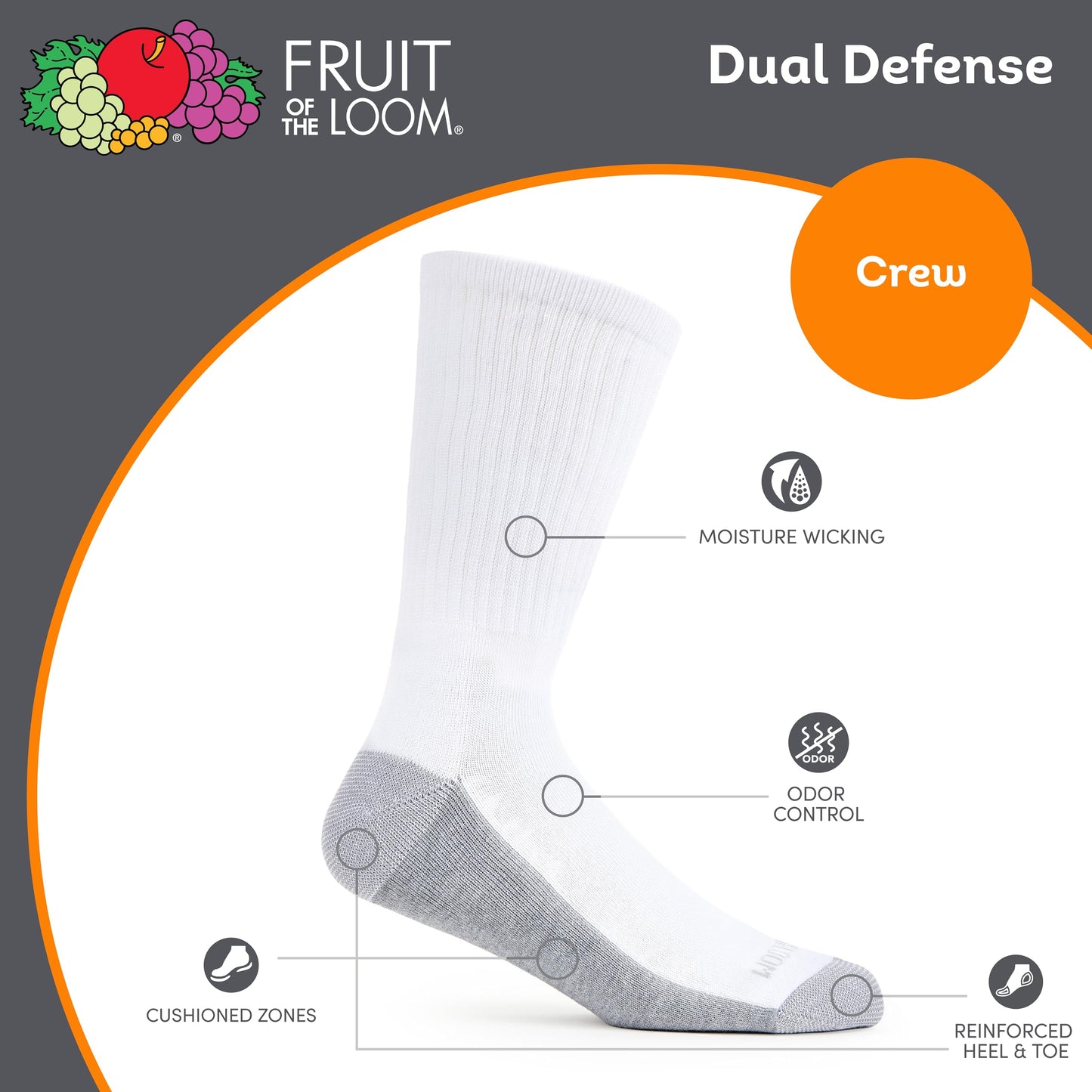 Fruit of the Loom Men's Dual Defense Crew Socks (12 Pack), White, Medium (6 - 12) 🍁 All In One Marketplace Canada