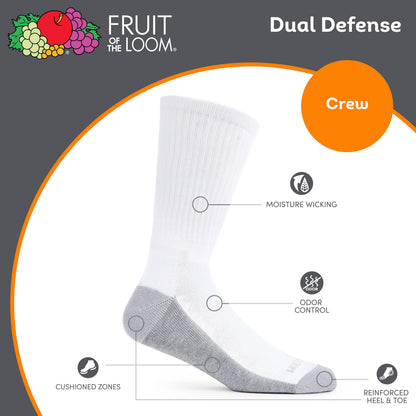 Fruit of the Loom Men's Dual Defense Crew Socks (12 Pack), White, Medium (6 - 12) 🍁 All In One Marketplace Canada