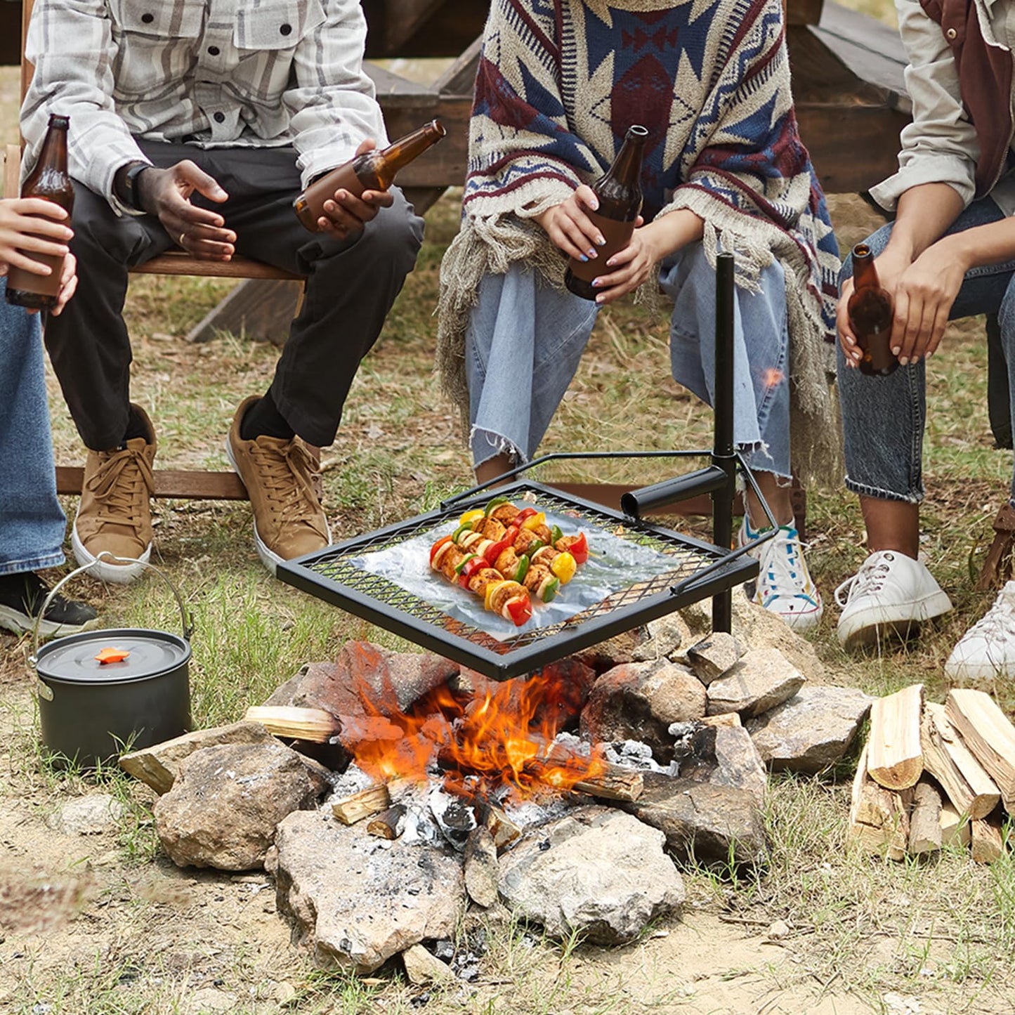 VEVOR Swivel Campfire Grill, Fire Pit Grill Grate, Heavy Duty Steel Grill Grates, 360° Adjustable Open Outdoor Cooking Equipment, Portable Camp Fire Racks for Camping Outdoor BBQ VEVOR
