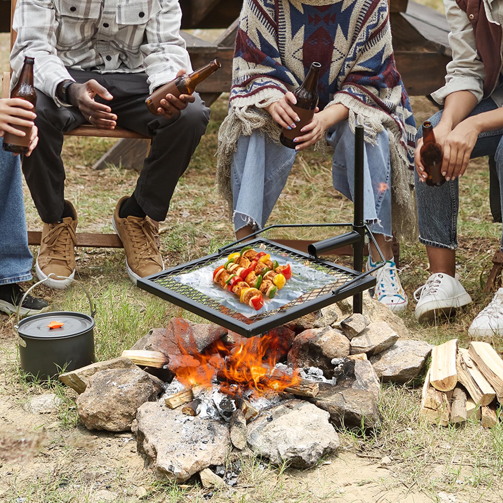 VEVOR Swivel Campfire Grill, Fire Pit Grill Grate, Heavy Duty Steel Grill Grates, 360° Adjustable Open Outdoor Cooking Equipment, Portable Camp Fire Racks for Camping Outdoor BBQ VEVOR