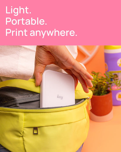 Canon Ivy 2 Mini Photo Printer (Pure White), Bluetooth Portable Smartphone Printer for iOS & Android, Bundle with 110 Zink Sticky-Back Photo Prints, LED Light Bar, Protective Case & USB Cable
