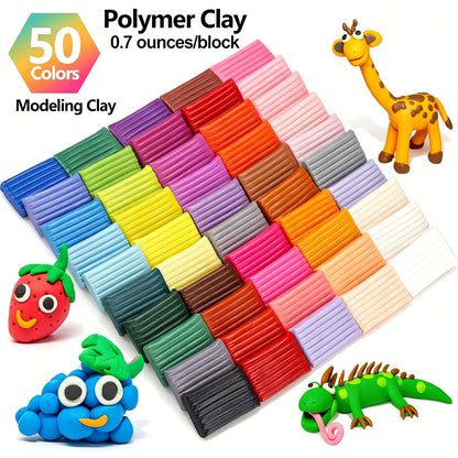 CiaraQ Polymer Clay 50 Colors Starter Kit - Oven Bake Modeling Clay for Kids & Artists, Non-Sticky DIY Clay with Sculpting Tools, Fun Gift for Children Ages 4+, 2.8 lb - Available at All In One Marketplace Canada
