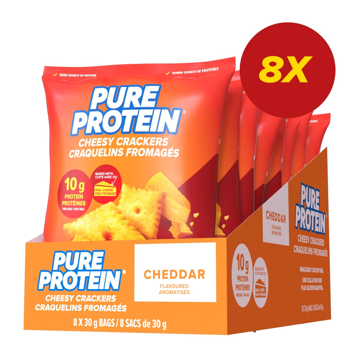 Pure Protein Cheesy Crackers, Cheddar, High Protein Snack, 10G Protein, Pack of 8 Pure Protein