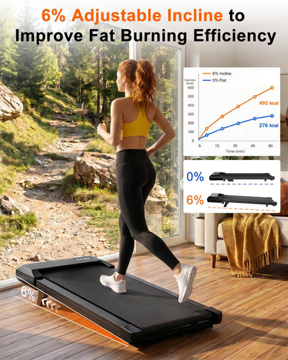 Lacuffy Walking Pad with 6% Incline, No-Assembly Under Desk Treadmill, 2.5 HP Quiet Motor, APP & Remote Control, LED Display, 307 lbs Capacity for Home/Office
