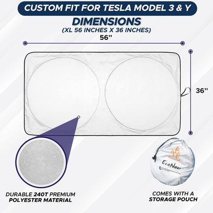 EcoNour Tesla Windshield Sunshade | 240T Polyester Shield for Model 3/Y | Superior UV & Heat Protection