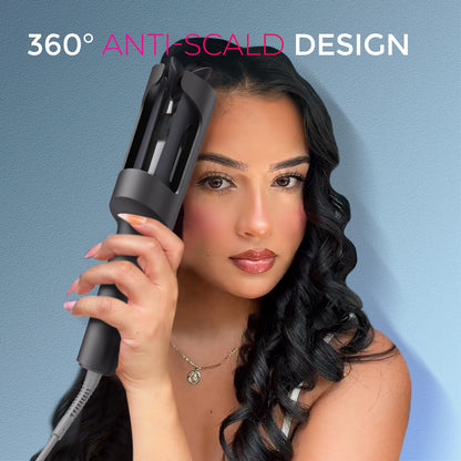 TYMO CURLPRO Automatic Rotating Curling Iron - Beach Waves Curling Wand, Portable Hair Curler, 500 Million Ionic, Dual Voltage & Lightweight for Travel, Ceramic Coating, Metallic Gray 1 1/4 inch - Available at All In One Marketplace Canada