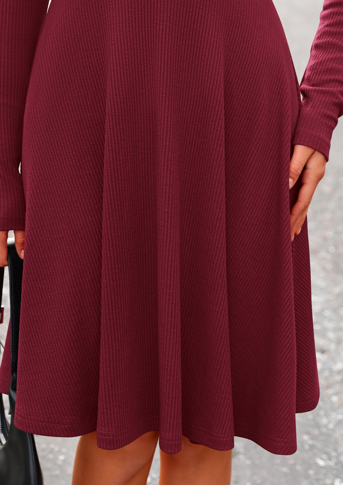 PRETTYGARDEN Women's Fall Casual Long Sleeve Short Dress Wine Red,L 🍁 All In One Marketplace Canada