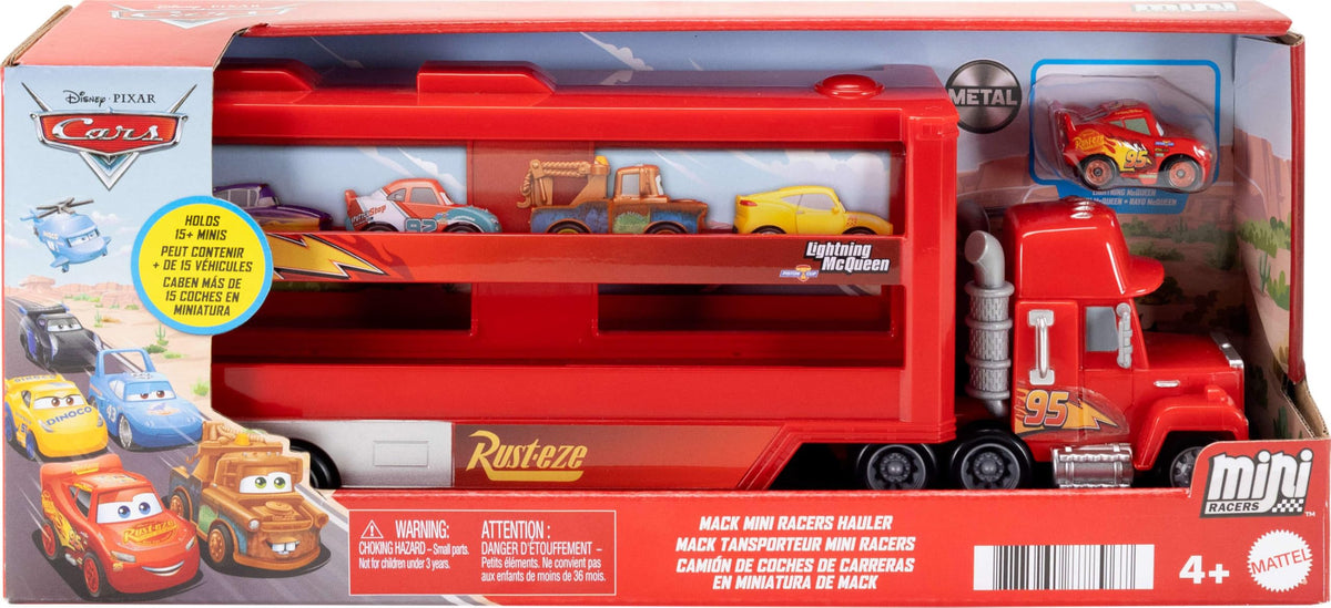 Mattel Disney and Pixar Cars Toy Transporter, Large-Scale Truck, Mack Hauler Holds 18 Miniatures & Includes 1 Metal Lightning McQueen, Play & Display