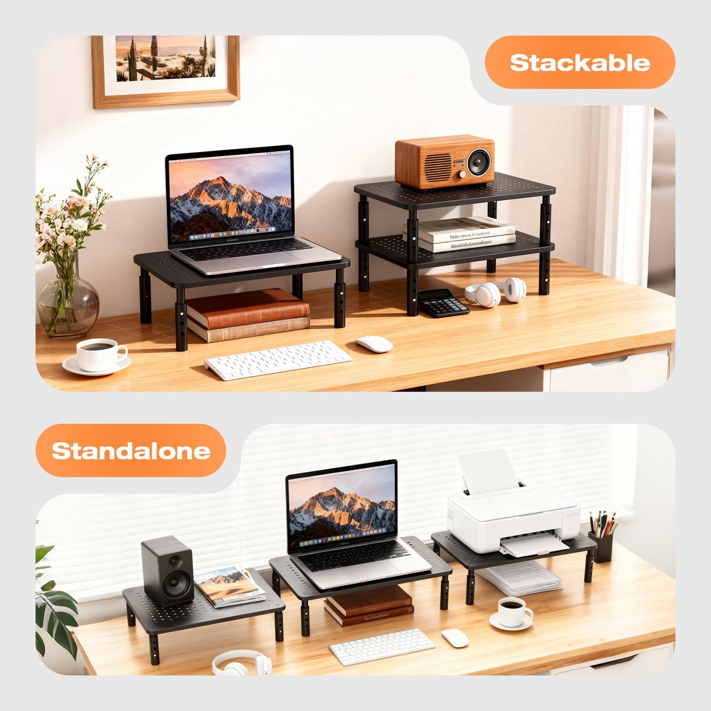 Canyora Computer Monitor Stand Riser for Desk, 3 Height Adjustable PC Laptop TV Desktop Monitor Stand Shelf, Metal Short Printer Table, Stand Riser for Desk, Office Desk Organizers and Accessories