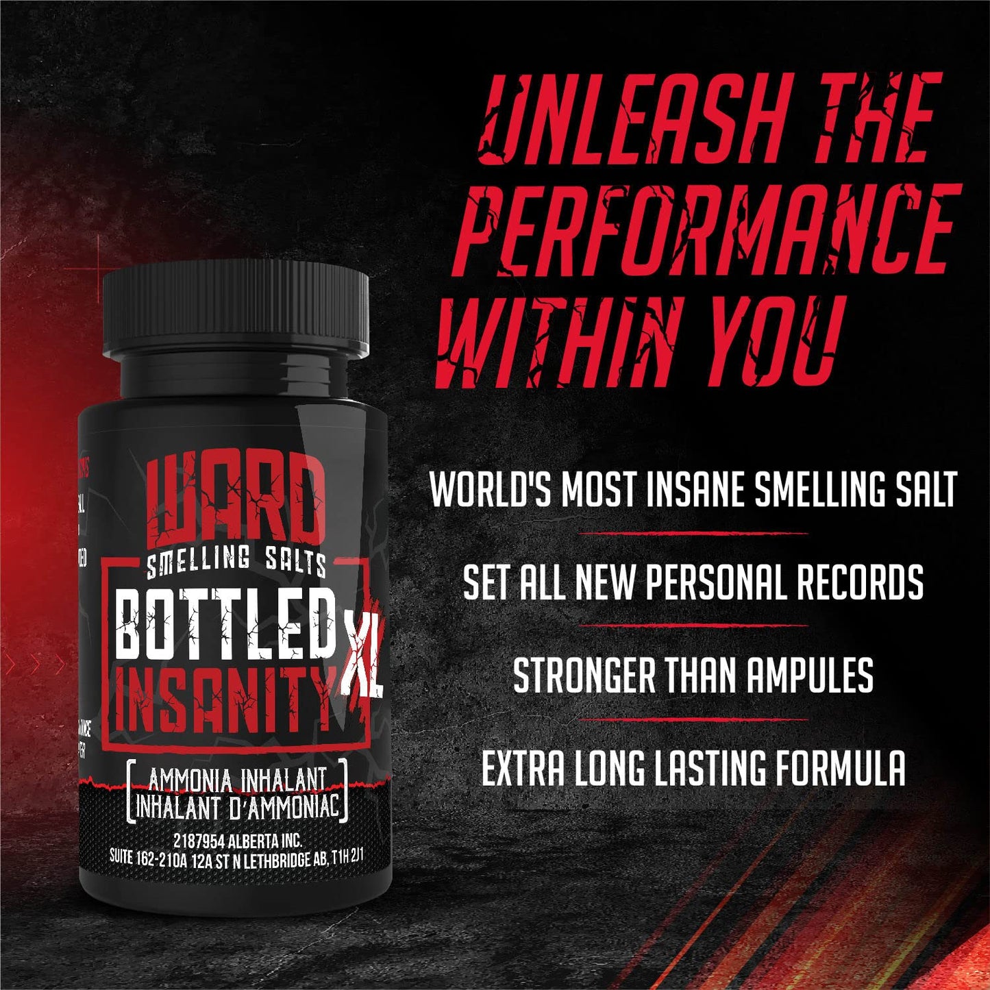 Ward Smelling Salts - Bottled Insanity - Insanely Strong Smelling Salt For Powerlifting Hockey Football Weight Lifting and More | Insane Smelling Salt - Available at All In One Marketplace Canada