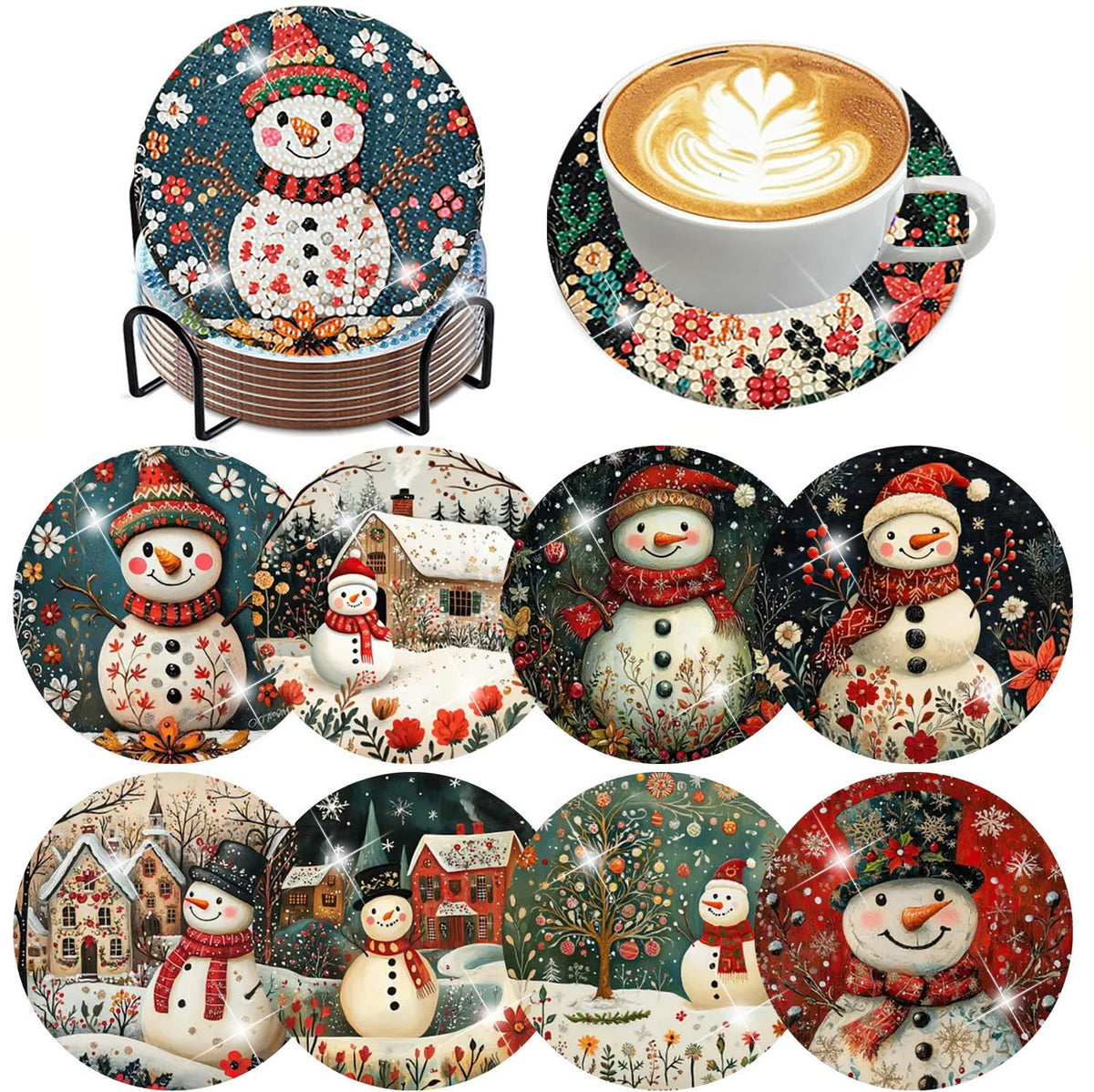 8 PCS Diamond Art Coasters Christmas Snowman 🍁 All In One Marketplace Canada