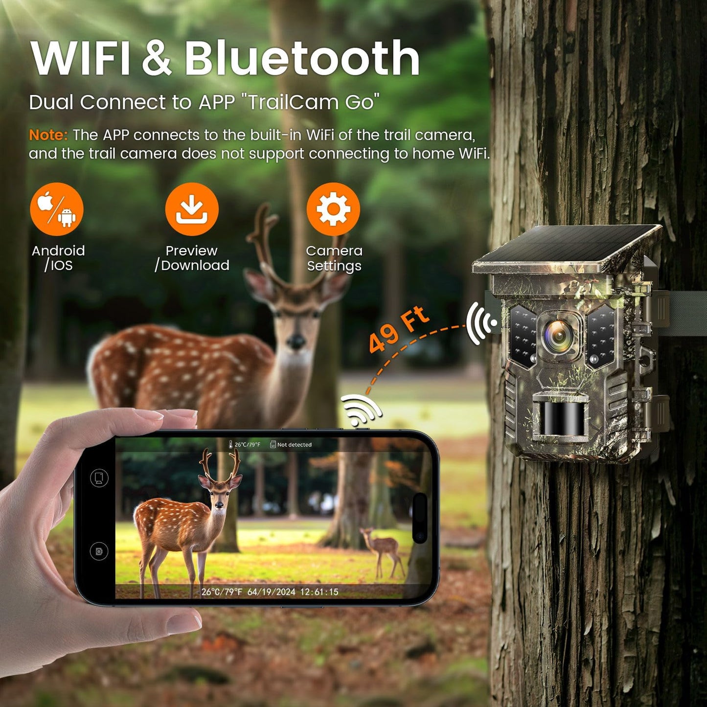 XTU Solar Trail Camera WiFi Bluetooth, 64MP 4K Game Camera with Night Vision Motion Activated 0.2s Trigger, IP66 Waterproof Wildlife Camera with 22pcs 850nm Low Glow IR LEDs (SD Card Not Included) - Available at All In One Marketplace Canada