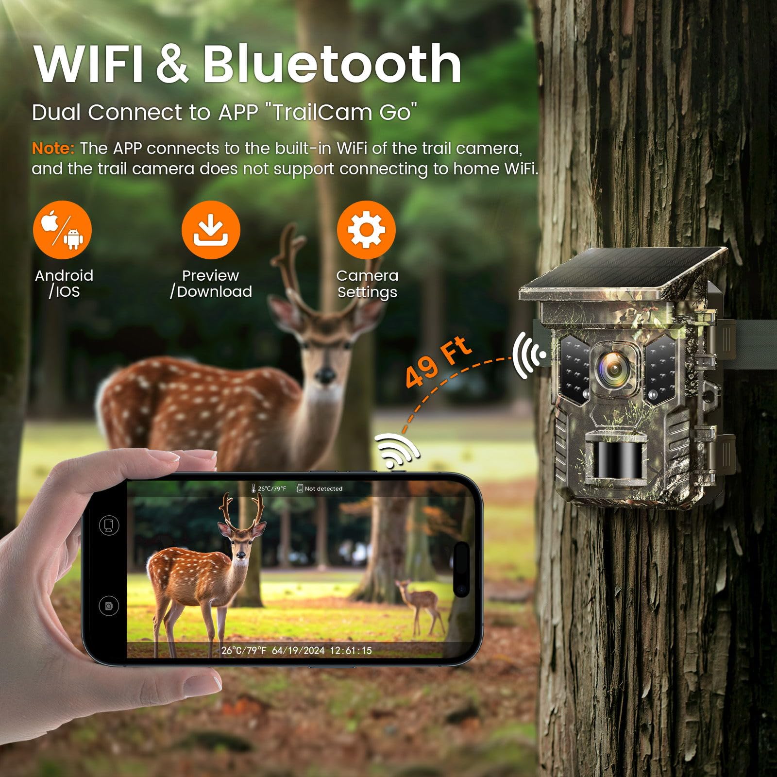 XTU Solar Trail Camera WiFi Bluetooth, 64MP 4K Game Camera with Night Vision Motion Activated 0.2s Trigger, IP66 Waterproof Wildlife Camera with 22pcs 850nm Low Glow IR LEDs (SD Card Not Included) - Available at All In One Marketplace Canada