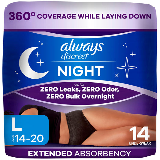 Always Discreet Night, Reimagined Adult Diapers for Women, Overnight Incontinence Underwear L, 14 Count - Available at All In One Marketplace Canada