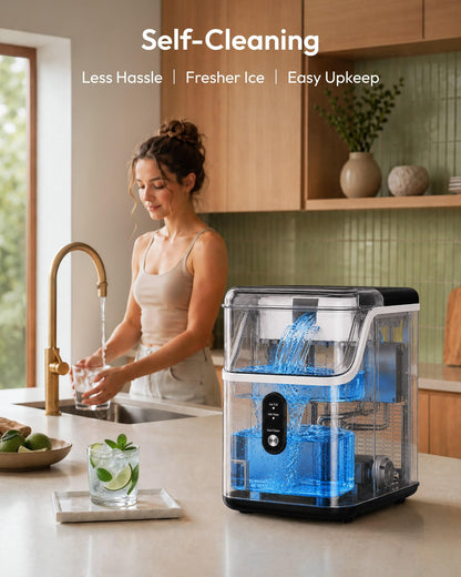 EUHOMY Nugget Ice Maker Countertop, Ready in 7 Mins, 34Lbs/24H Pebble Ice Maker Machine, Self-Cleaning Countertop Sonic Ice Makers with Ice Scoop&Basket, Pellet Ice Maker for Home, Stainless Steel
