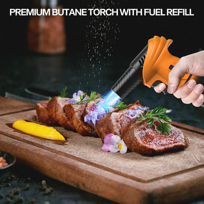 Butane Torch Lighter – Refillable Adjustable Flame Torch with 0‑90° Rotating Head, Safety Lock & Continuous Flame – Kitchen Torch for Creme Brulee, Soldering, BBQ & DIY Crafts (Orange and Black) - Available at All In One Marketplace Canada