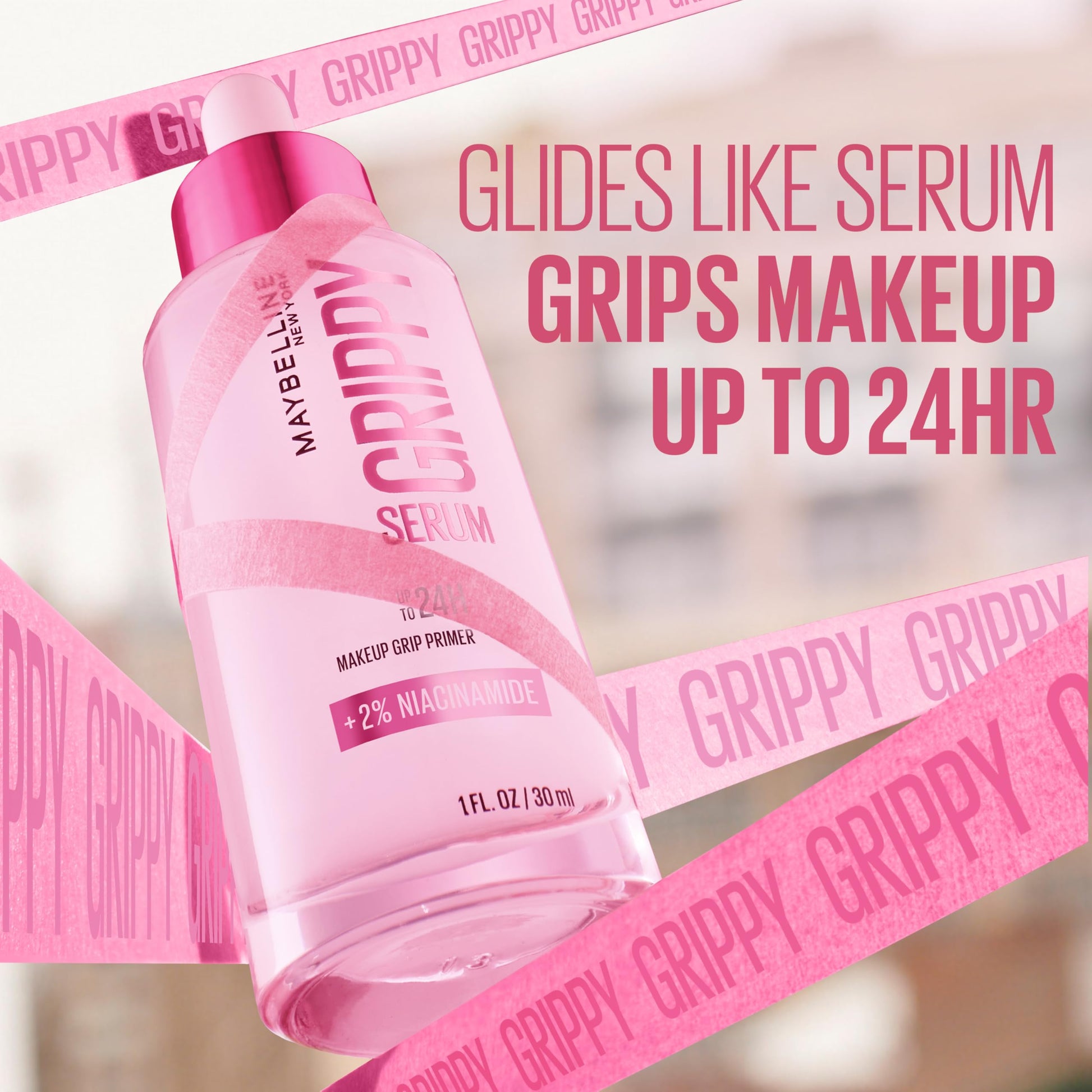 Maybelline Grippy Serum Primer, Hydrating Makeup Primer with 2% Niacinamide For Up To 24HR Make Up Wear, Glides Like Serum, Plumped Skin Look, Clear, 30 ml - Available at All In One Marketplace Canada