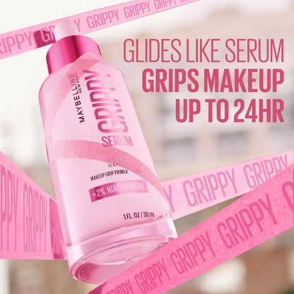 Maybelline Grippy Serum Primer, Hydrating Makeup Primer with 2% Niacinamide For Up To 24HR Make Up Wear, Glides Like Serum, Plumped Skin Look, Clear, 30 ml - Available at All In One Marketplace Canada