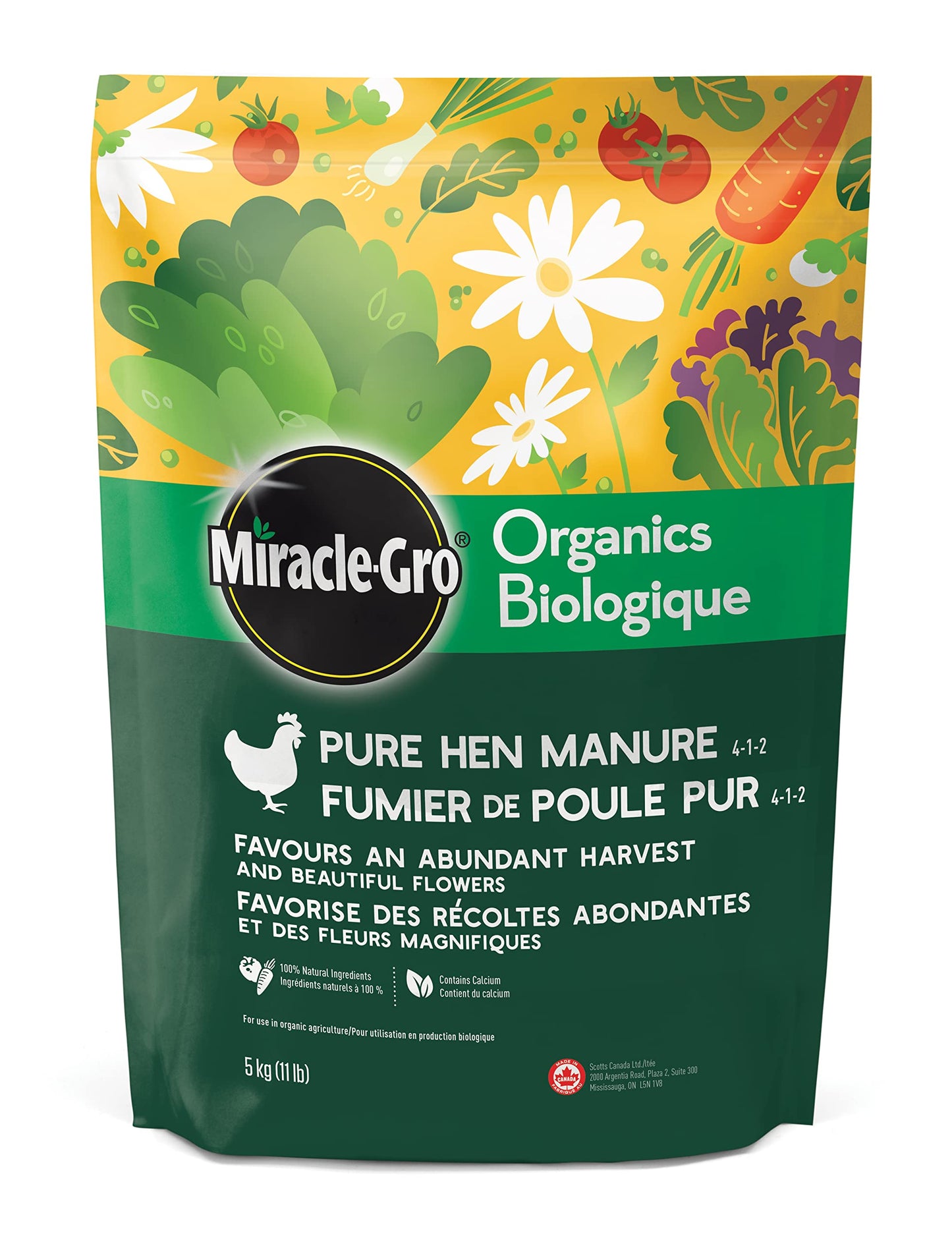 Miracle-Gro Organics Pure Hen Manure Fertilizer 3-1-2, 5kg | ECOCERT Organic All-Purpose Granules for Flowers, Veggies, Trees & Shrubs | Slow Release, Boosts Growth Miracle-Gro