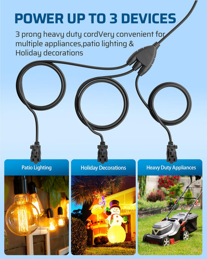 DEWENWILS 25FT (7’+6’*3) Extension Cord 1 to 3 Splitter, Black 🍁 All In One Marketplace Canada