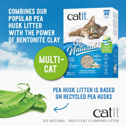 Catit Go Natural Pea Husk Multi-Cat Clumping Cat Litter, Vanilla, 6.4 kg, Dust Free & Lightweight Cat Litter, Cat Liter, Cat Litter Clumping, Bentonite Clay