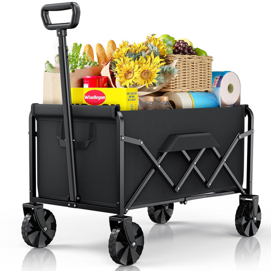 Small WiseBegan Collapsible Wagon with Wheels, Foldable Dog Wagon Carts with 200lbs Load Capacity, Utility Shopping Cart, Black, 28.0" x 17.0" x 36.0"