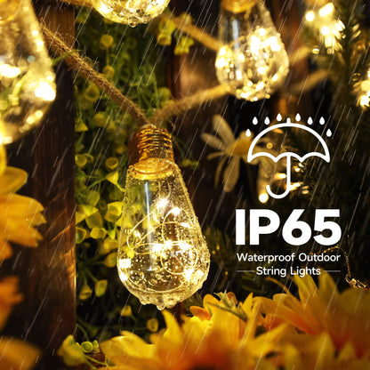 Solar Outdoor String Lights, 20Ft Vintage Rope Hemp Solar Patio Lights, Waterproof Warm White Solar Powered Christmas String Lights with 8 Modes 16 Shatterproof Bulbs for Garden Fence Stairs Balcony 🍁 All In One Marketplace Canada