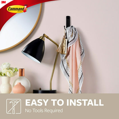 Command Large, Damage Free Hanging Wall Hooks with Adhesive Strips, No Tools Double Wall Hooks for Christmas Decorations, 2 Black Plastic Hooks and 2 Strips