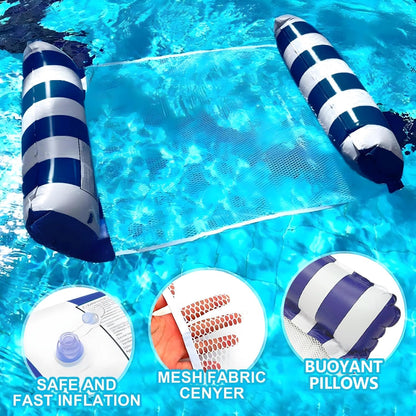 Meegoo Pool Floaties for Adults, 2 Pack Inflatable Water Hammock with Bottom Mesh, Fun Swimming Pool Float Chair, Beach Essentials for Vacation Travel, Heavy Duty Lake Inflatable Lounger Rest