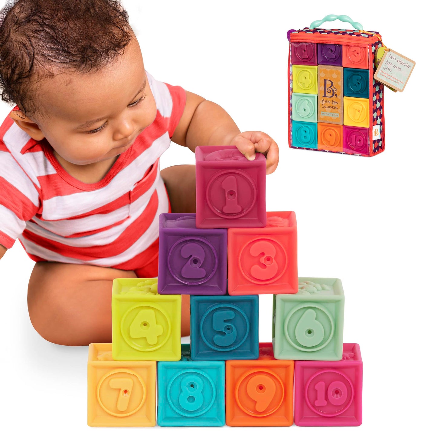 B. toys One Two Squeeze, 10 Soft Stacking Blocks, Blocks - 2, Baby B. toys