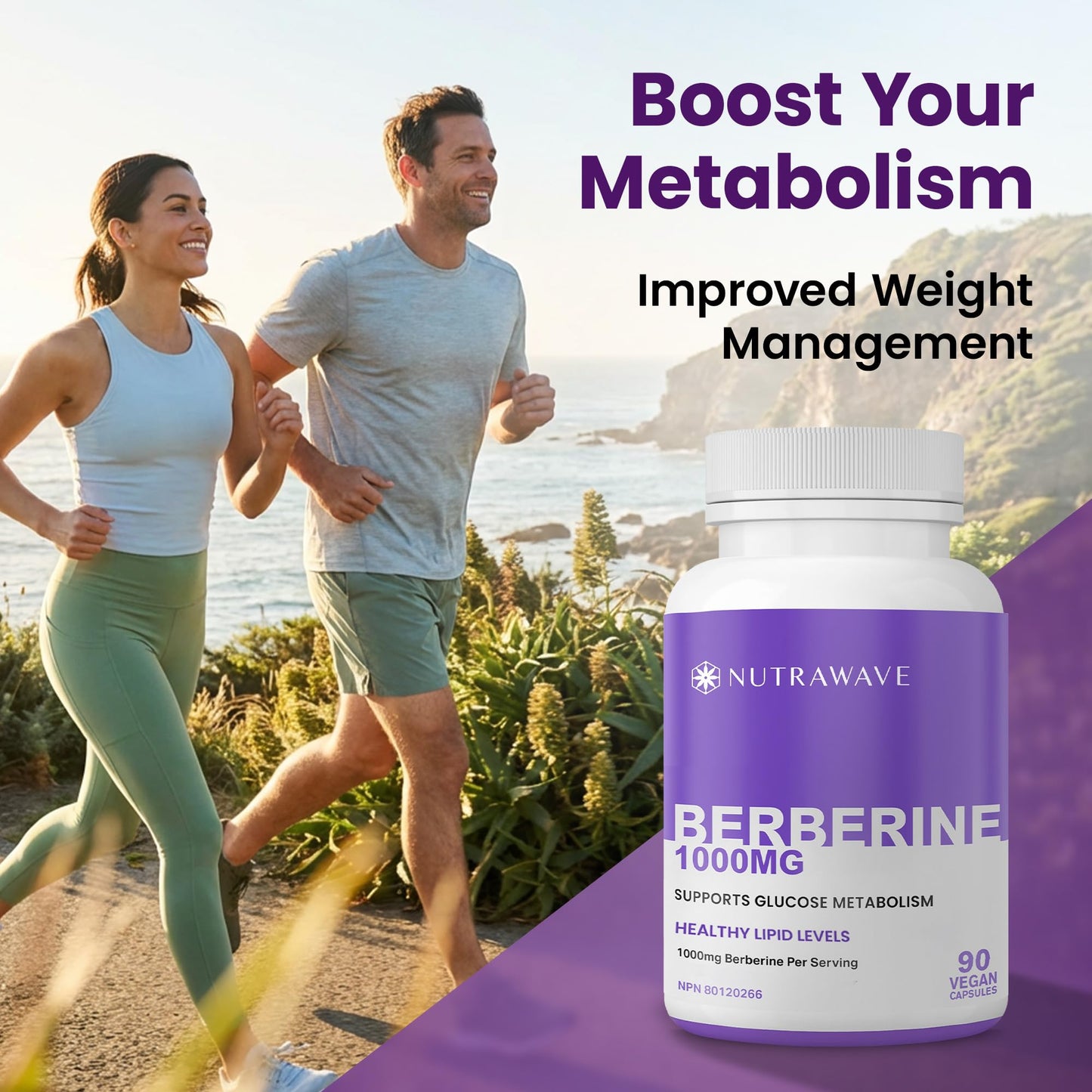 Nutrawave Pure Berberine Maximum Potency, 1000mg per Serving(Each Capsule 500mg), Supports Blood Sugar Levels, Healthy Lipid(Fat) & Glucose Metabolism, Non-GMO, Vegan, Gluten Free, 90 Capsules, 1 Pack