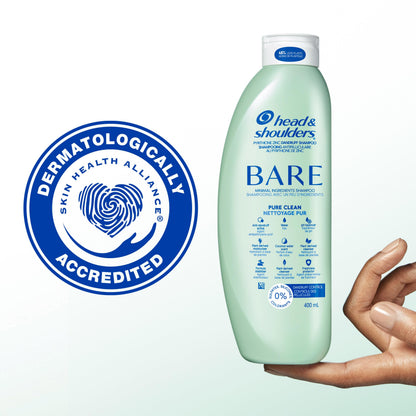 Head & Shoulders Anti-Dandruff Shampoo, Bare Pure Clean, 1% Pyrithione Zinc, Oily Scalp Relief, Free of Sulfates, Silicones, Dyes, Dermatologically Accredited by Skin Health Alliance (2x 400mL) Head & Shoulders