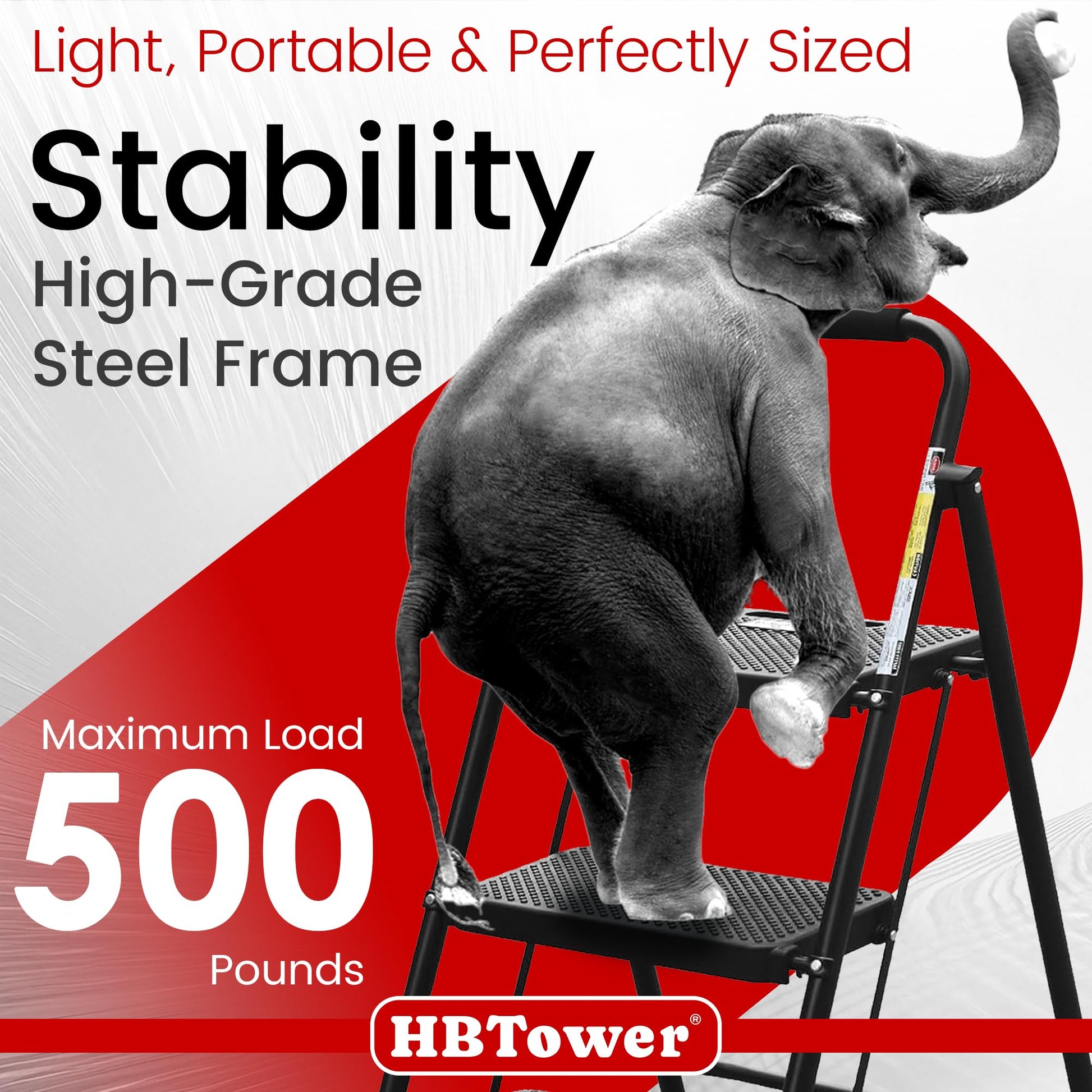 HBTower 3 Step Ladder, Folding Step Stool with Wide Anti-Slip Pedal, 500lbs Sturdy Steel Ladder, Convenient Handgrip, Lightweight, Portable Steel Step Stool, Black - Available at All In One Marketplace Canada