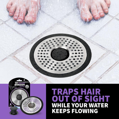 ShowerShroom SHSULT755 Ultra Revolutionary Shower Hair Catcher Drain Protector, Stainless - Available at All In One Marketplace Canada