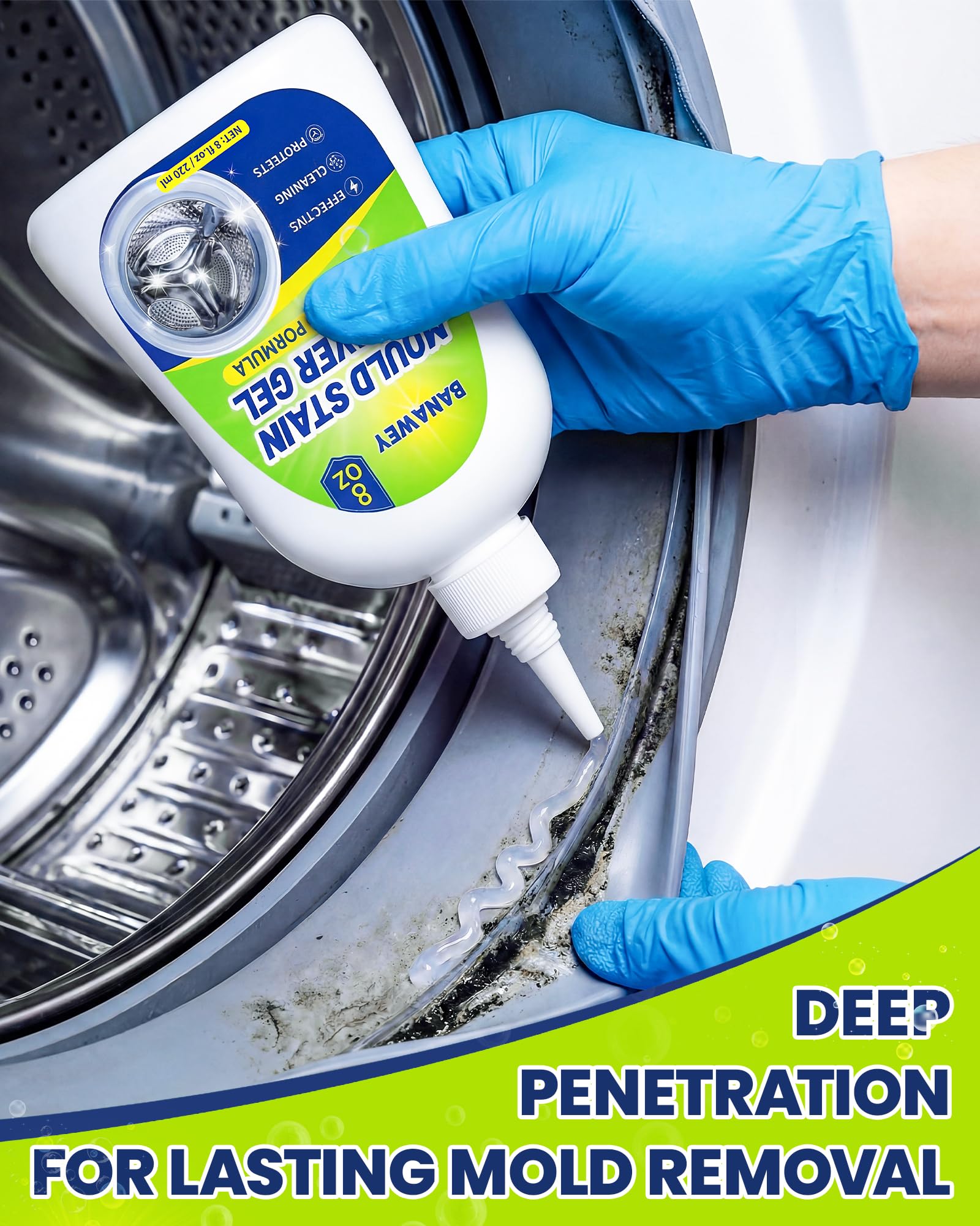Mould Remover Gel - Household Washing Machine Cleaner, Tile Grout Cleaner with Brush, Mildew Stain Remover for Washer Rubber, Shower, Bathroom, Bathtub Caulk, Kitchen Sink, Fridge Seal, Wall - 8 Fl Oz - Available at All In One Marketplace Canada