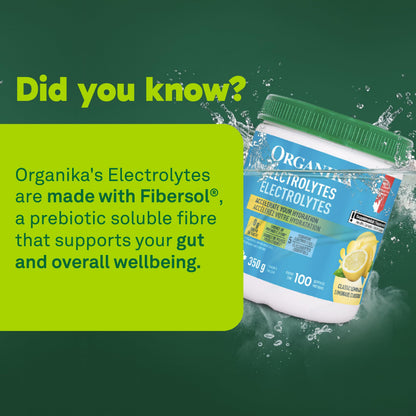 Organika Canadian-Made Electrolytes Powder with Vitamin C & Prebiotic Fibre - Sugar-Free Hydration Drink Mix - Classic Lemonade - 350 g - 100 servings Organika