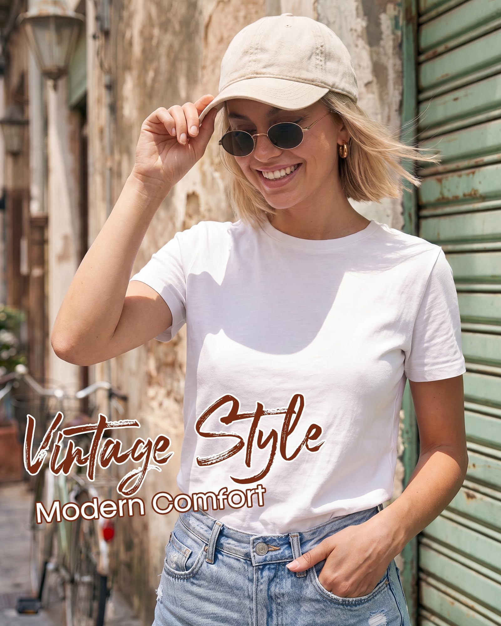 FURTALK Vintage Washed Distressed Cotton Baseball Cap Adjustable Classic Baseball Hat for Women Men Beige