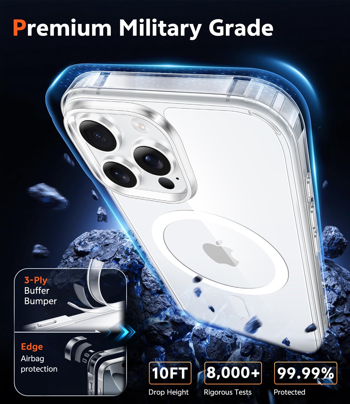 FNTCASE for iPhone 16 Pro Case: Clear Magnetic Phone Cases with Screen Protector Slim Anti Yellowing Rugged Shockproof Protective Transparent Cell Phone Cover (A-Clear Magnetic)