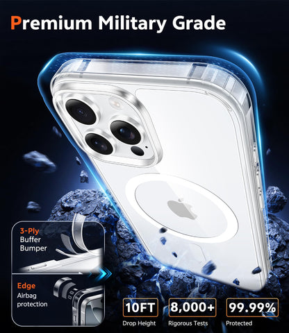 FNTCASE for iPhone 16 Pro Case: Clear Magnetic Phone Cases with Screen Protector Slim Anti Yellowing Rugged Shockproof Protective Transparent Cell Phone Cover (A-Clear Magnetic)