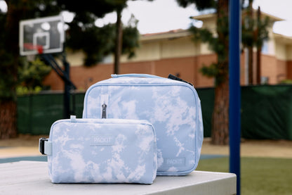 PackIt Freezable Classic Lunch Box, Blue Sky, Built with EcoFreeze Technology, Collapsible, Reusable, Zip Closure with Zip Front Pocket and Buckle Handle, Perfect for School Lunches