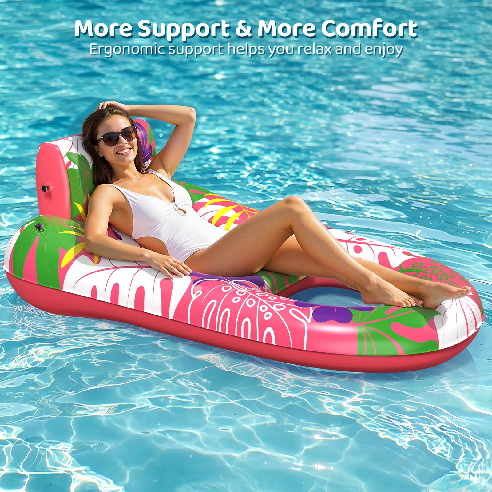 SEETOHOME 2 Pack Pool Floaties for Adults, Heavy Duty Inflatable Pool Lounger Floating Adult with Detachable Cup Holders & Backrest, Adult Pool Float Lounger for Beaches, Lakes, Rivers, Parties